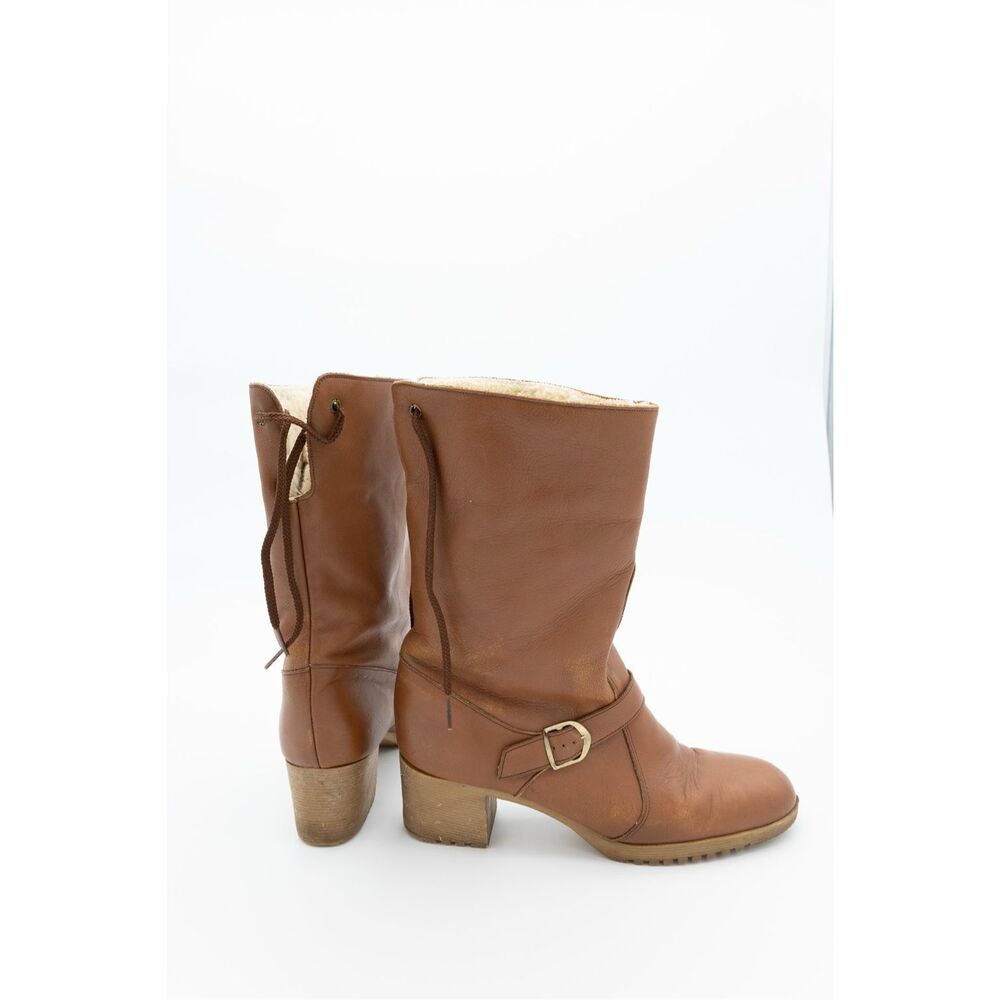 Vintage Brown Leather Shearling Lined Buckle Mid-Calf Boots – Women’s‎ - Picture 3 of 11